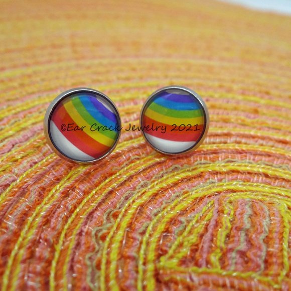 Hand Crafted Jewelry - Hand Crafted 12 mm rainbow stud earrings